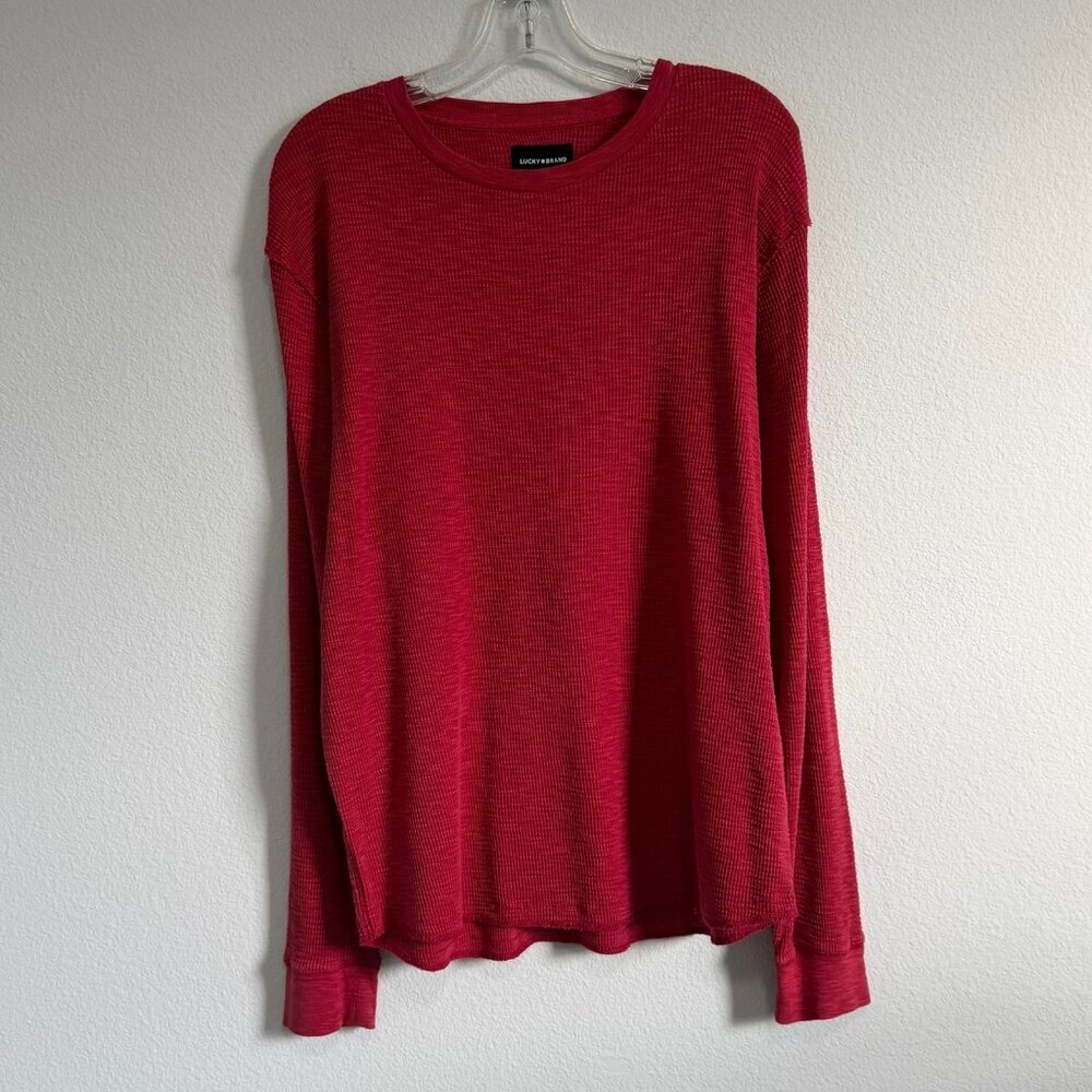 Lucky Brand 100% Cotton Long Sleeve Crew Neck Waffle Knit Shirt Size M.
